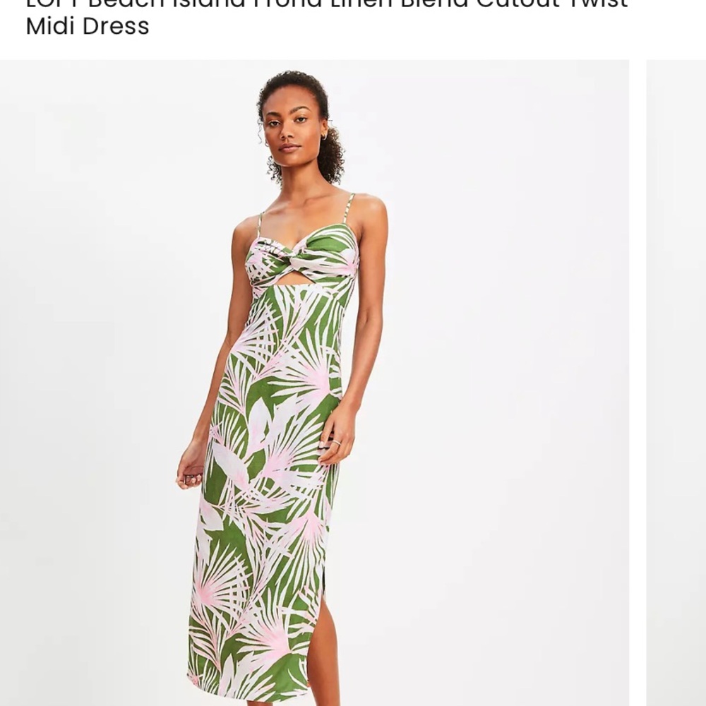 Loft Beach Island Linen Blend Cutout Twist Midi Dress 2 Petite